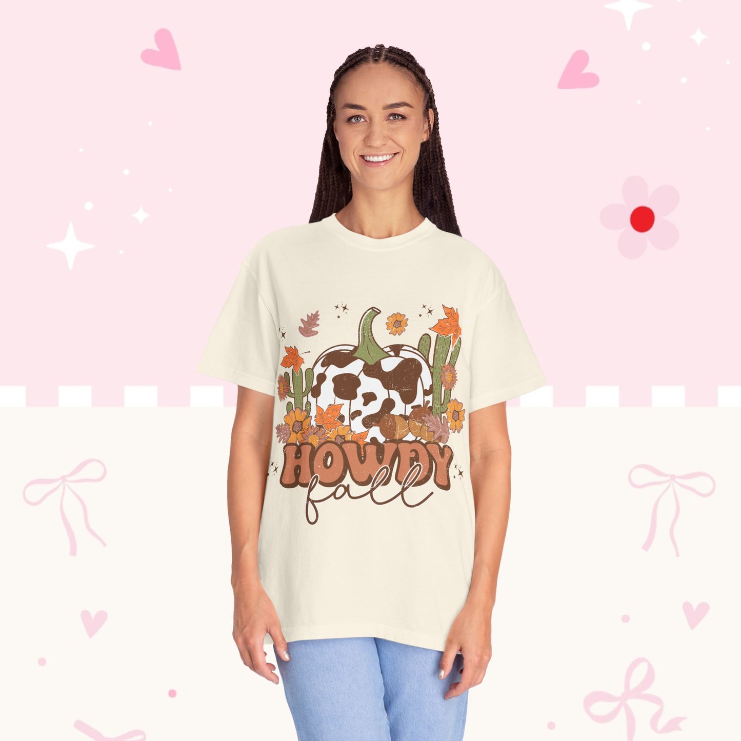 Howdy Fall T-Shirt — Cow Print Pumpkin Autumn Tee