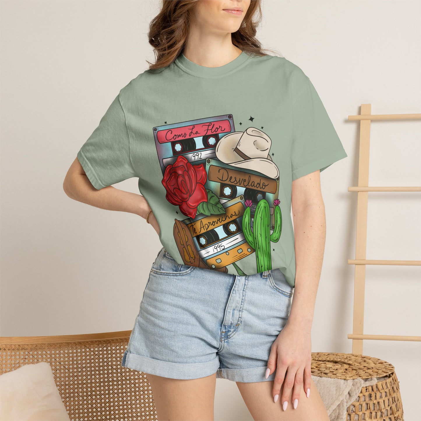Retro Cassette & Cactus T-Shirt — 'Canción de Amor' Vintage Mexican Music Tee