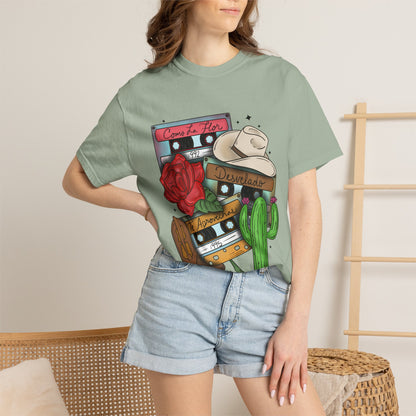 Retro Cassette & Cactus T-Shirt — 'Canción de Amor' Vintage Mexican Music Tee
