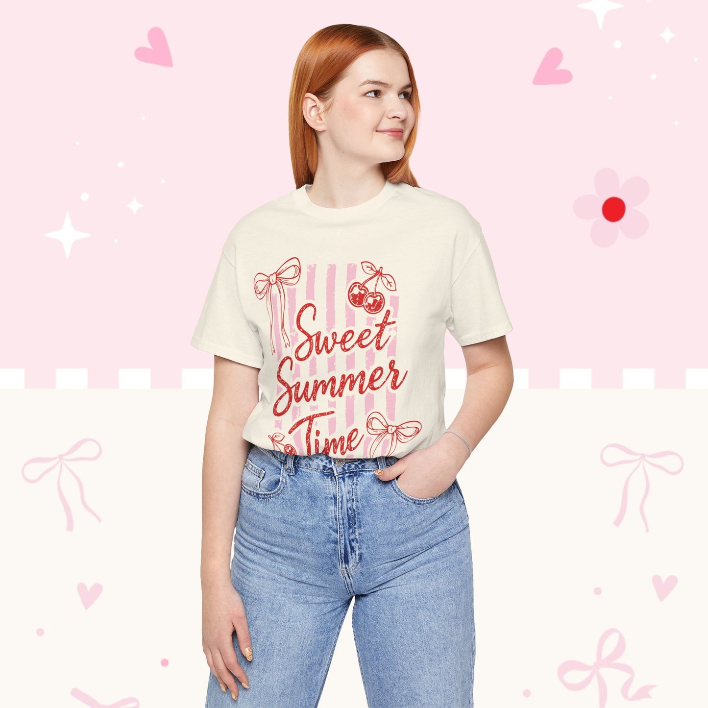 Sweet Summer Time Tee — Pink Cherry & Bow Graphic T-Shirt