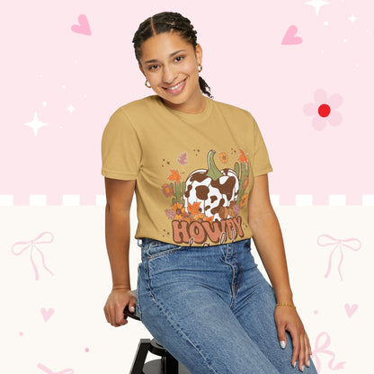 Howdy Fall T-Shirt — Cow Print Pumpkin Autumn Tee