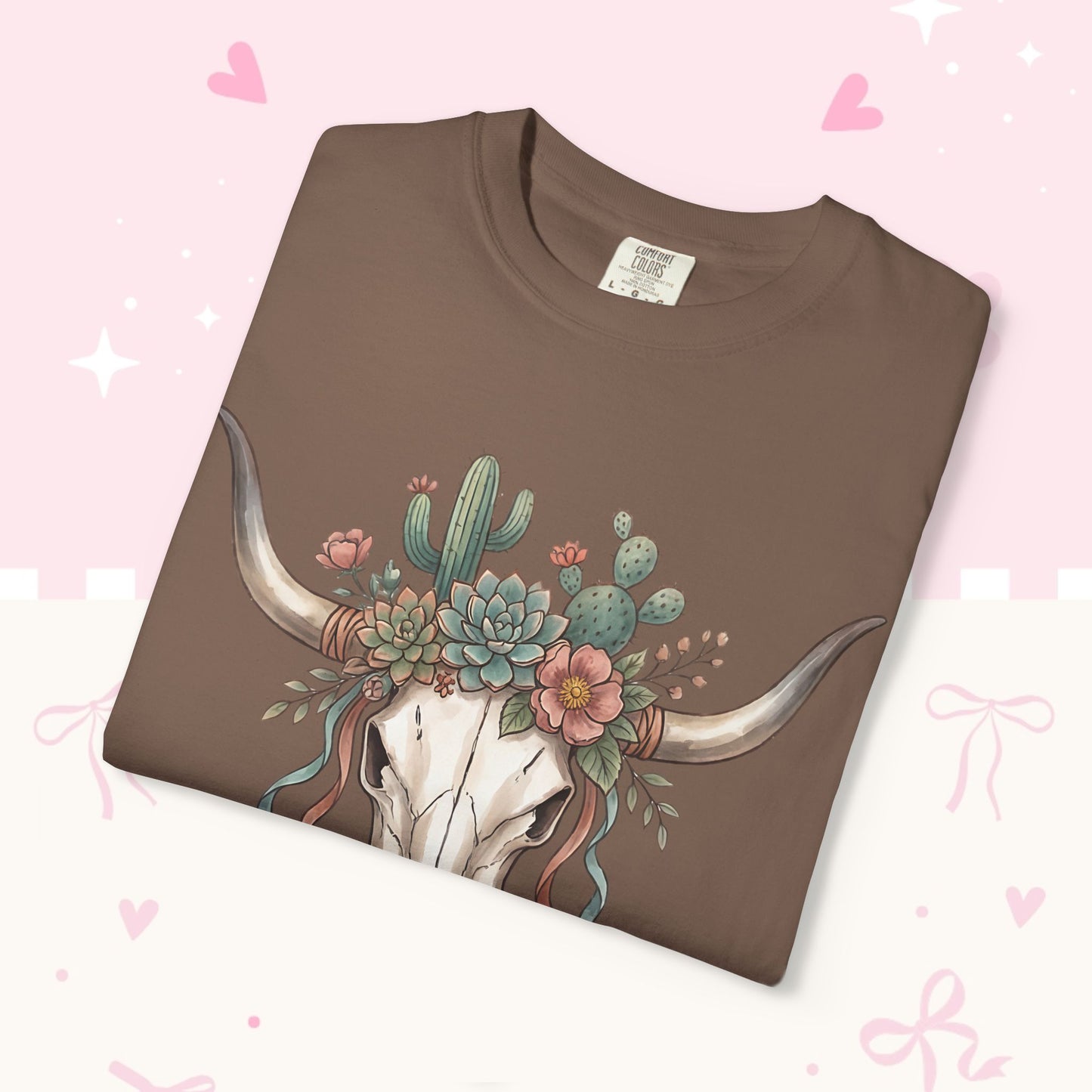 Cow Skull Floral Tee — Western Boho Cactus Graphic T-Shirt