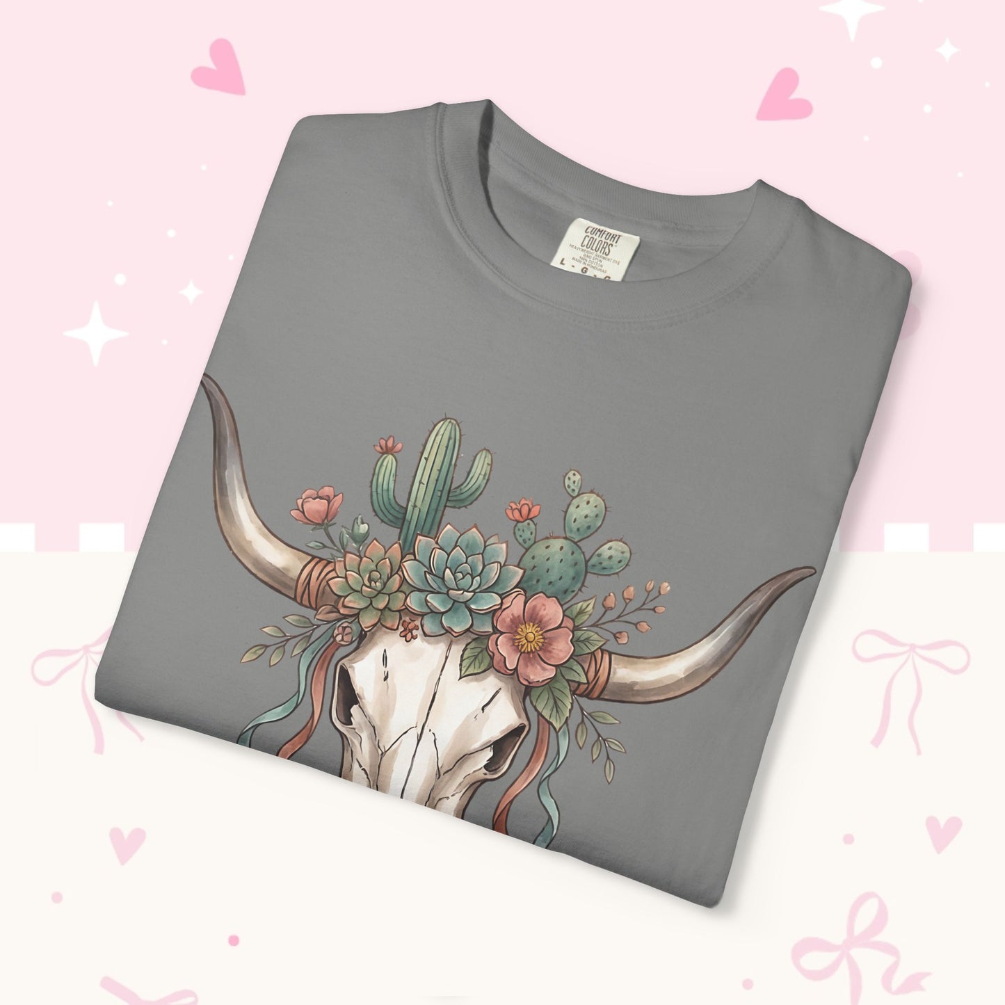 Cow Skull Floral Tee — Western Boho Cactus Graphic T-Shirt