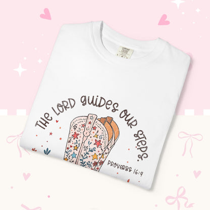 Christian Cowboy Boots T‑Shirt — "The Lord Guides Our Steps" Floral Western Tee