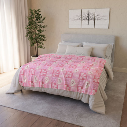 Pink Heart Patchwork Fleece Sherpa Blanket — Cozy Throw