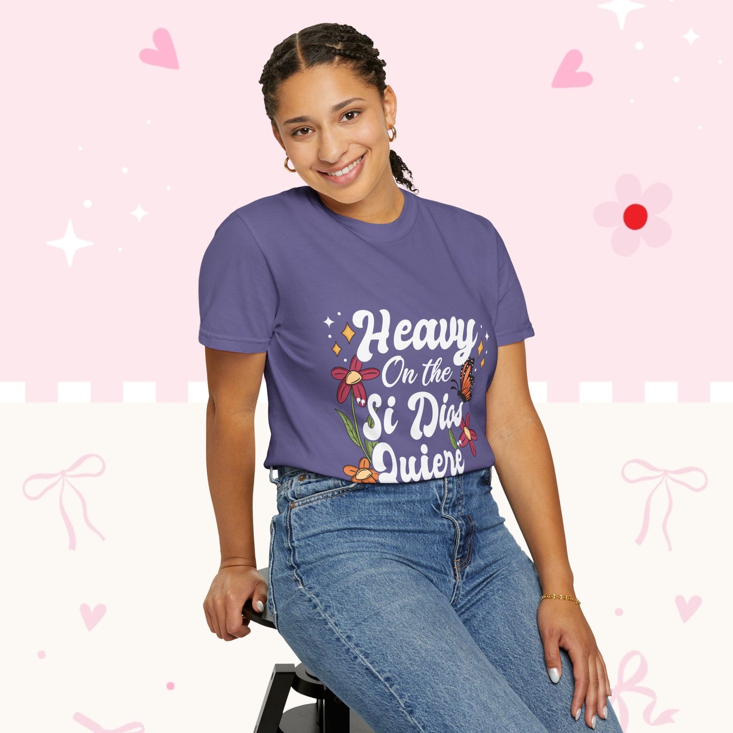 Heavy On The Si Dios Quiere T-Shirt — Floral Spanish Faith Tee
