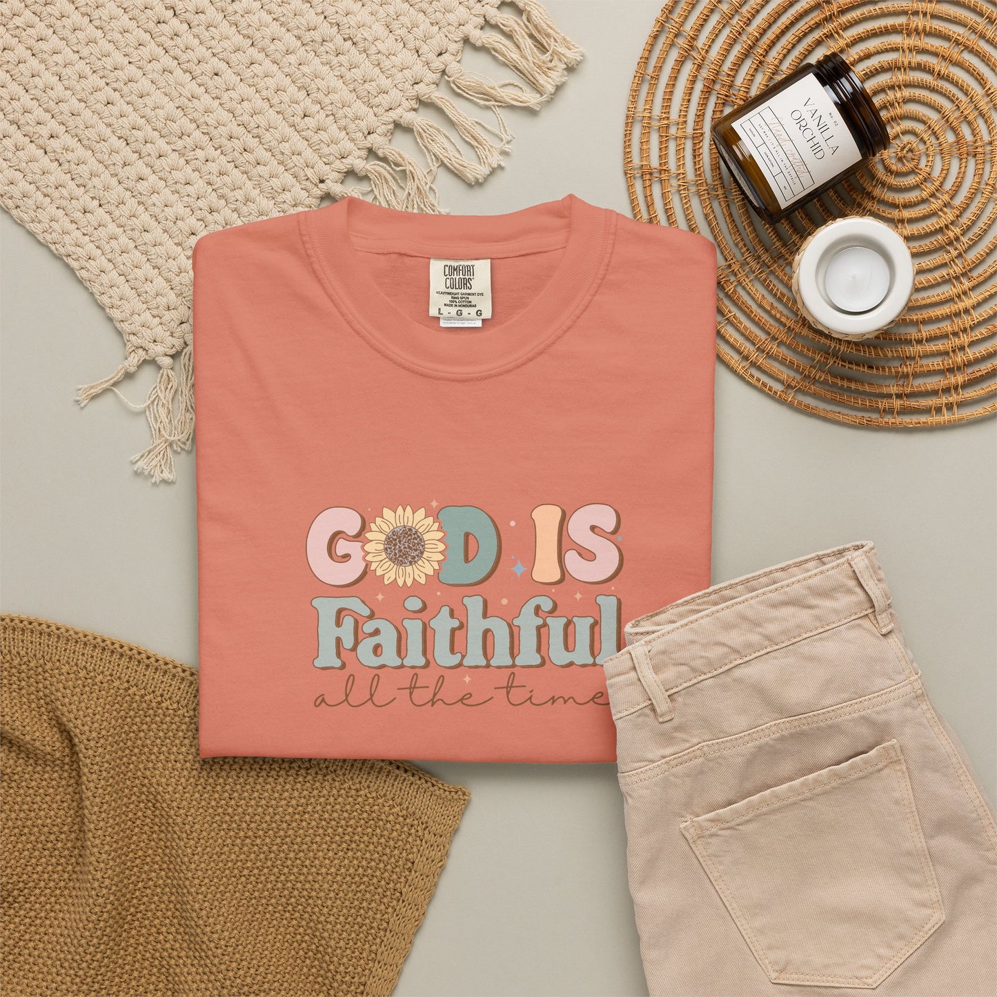 God Is Faithful T-Shirt — Vintage Pastel Christian Tee ("God Is Faithful All the Time")