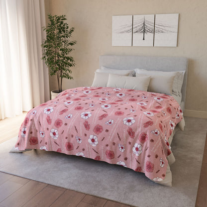Floral Pink Fleece Sherpa Blanket — Cozy Rose Pattern Throw for Girls & Teens