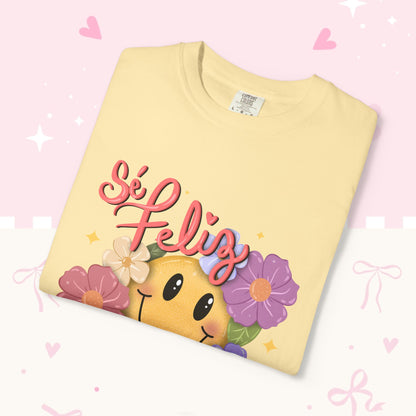 T-Shirt — "Si Felíz, Amargad@s Hay Muchos" Smiley Floral Graphic Tee