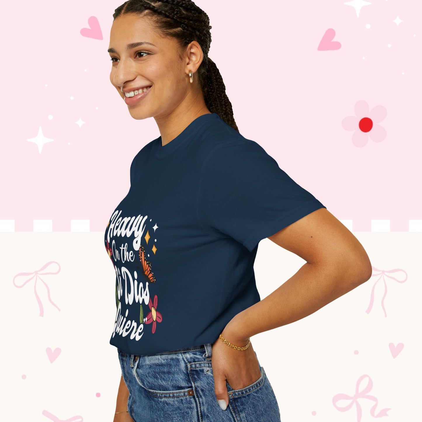Heavy On The Si Dios Quiere T-Shirt — Floral Spanish Faith Tee