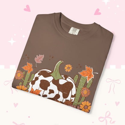 Howdy Fall T-Shirt — Cow Print Pumpkin Autumn Tee