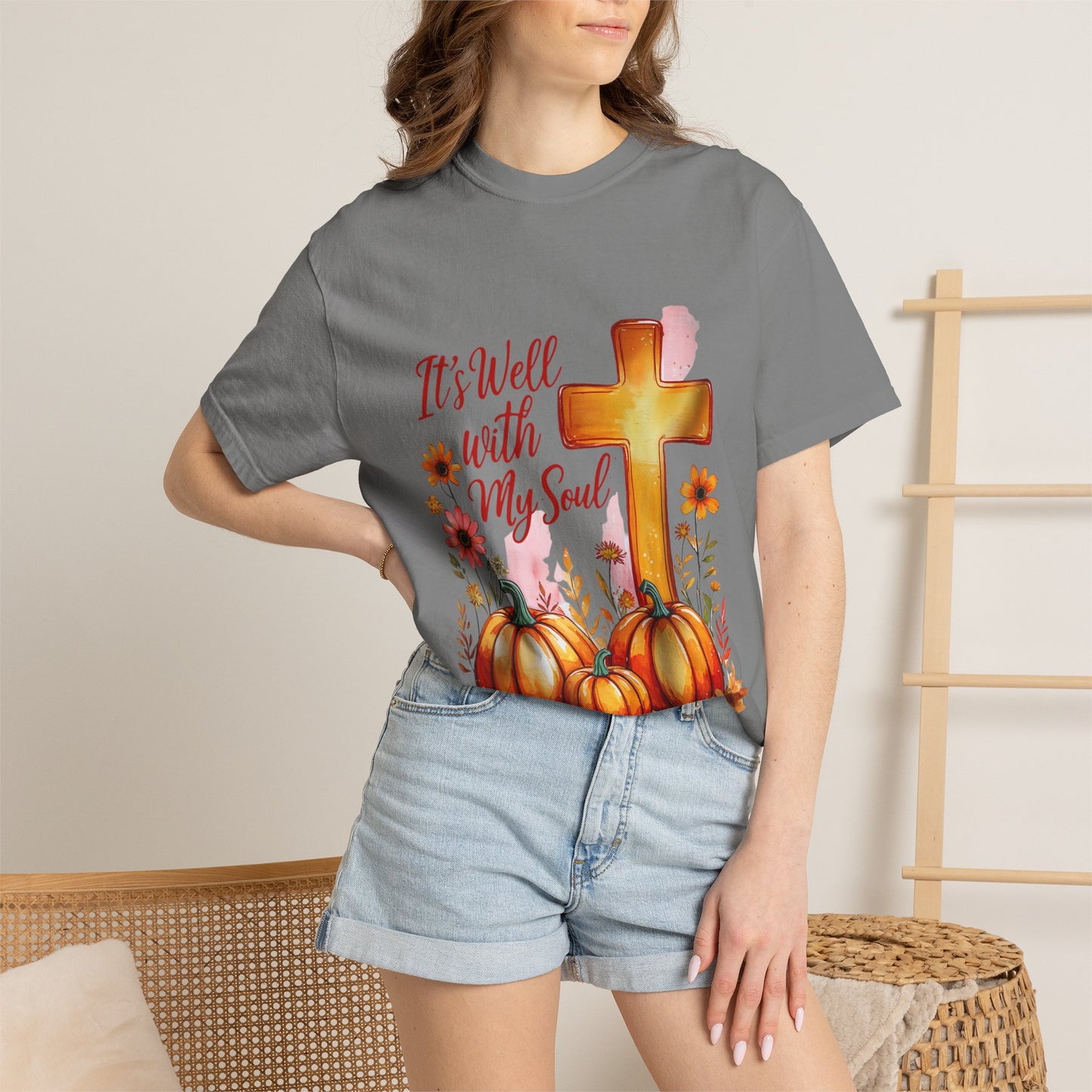 It's Well With My Soul T-Shirt — Christian Fall Pumpkin Cross Tee