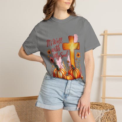 It's Well With My Soul T-Shirt — Christian Fall Pumpkin Cross Tee