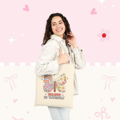 Tote Bag — "Believe In Yourself" Butterfly Floral Canvas Tote