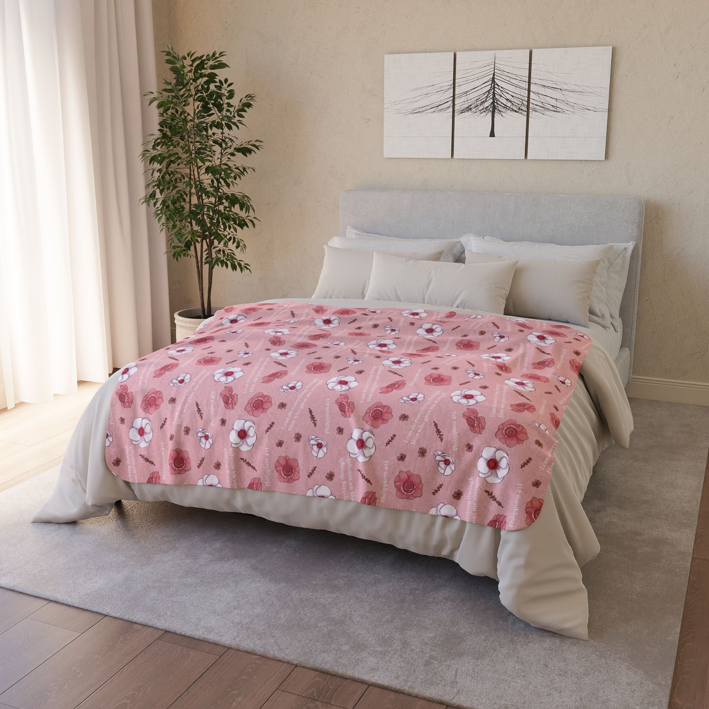 Floral Pink Fleece Sherpa Blanket — Cozy Rose Pattern Throw for Girls & Teens