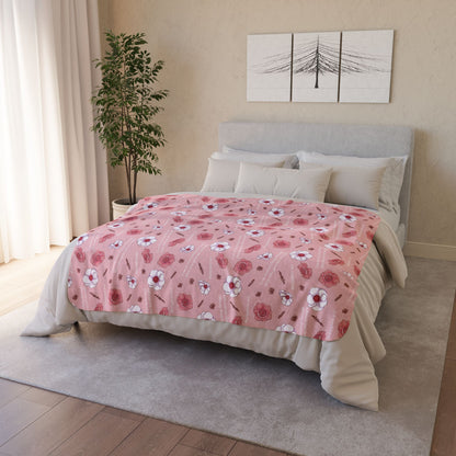 Floral Pink Fleece Sherpa Blanket — Cozy Rose Pattern Throw for Girls & Teens