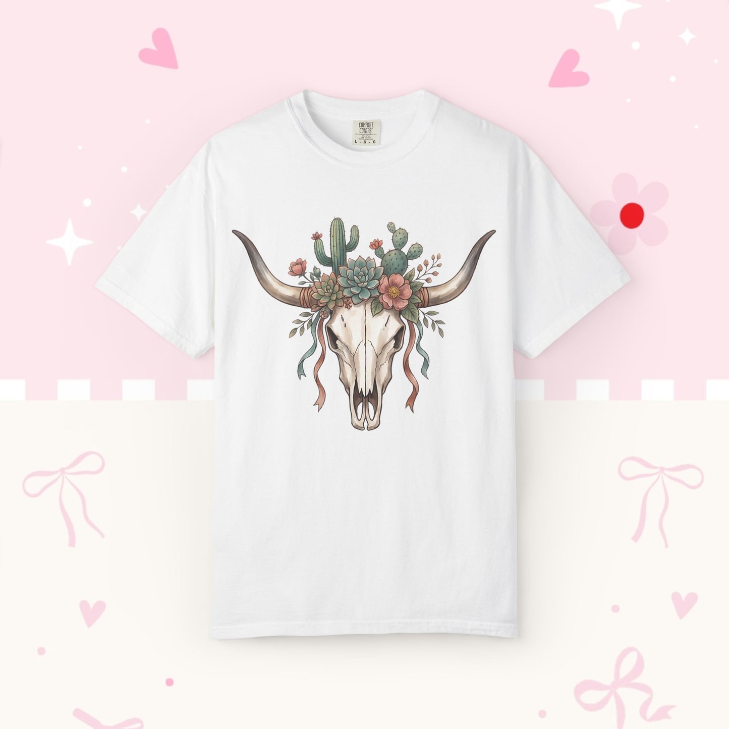 Cow Skull Floral Tee — Western Boho Cactus Graphic T-Shirt