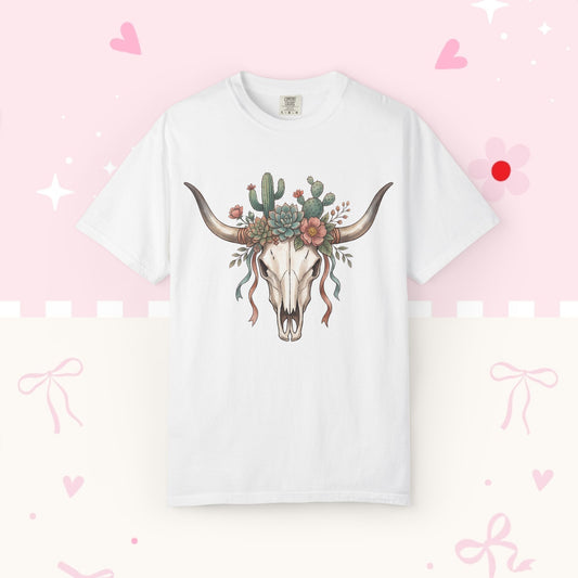 Cow Skull Floral Tee — Western Boho Cactus Graphic T-Shirt