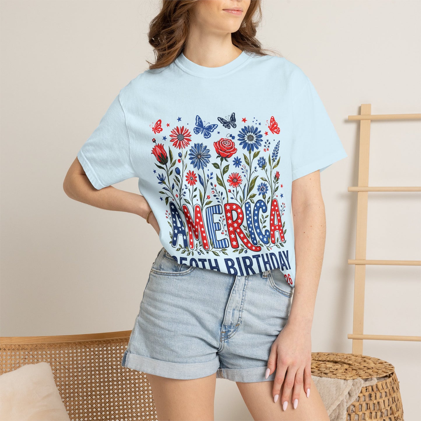 America 250th Birthday T-Shirt — July 4, 1776–2026 Patriotic Floral Tee