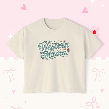 Western Mama Boxy Tee — Retro Floral Women's Western T‑Shirt