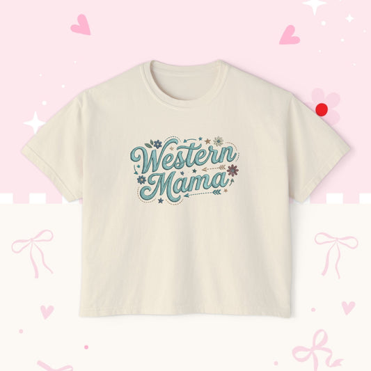 Western Mama Boxy Tee — Retro Floral Women's Western T‑Shirt