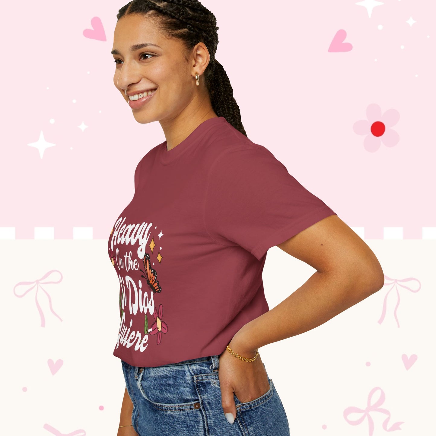 Heavy On The Si Dios Quiere T-Shirt — Floral Spanish Faith Tee