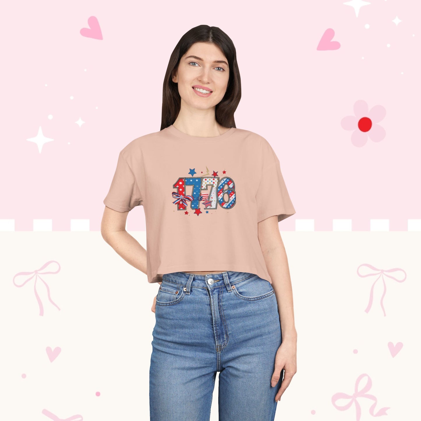 Patriotic '4th' Women's Crop Tee – USA Flag Fireworks 4th of July Top