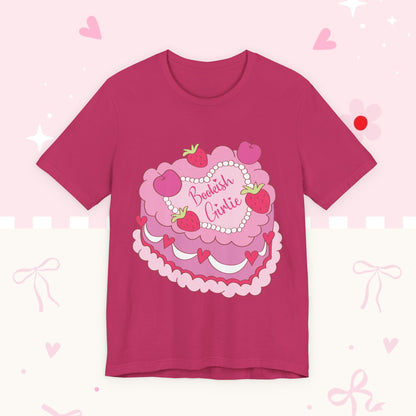 Cake Cutie Tee — “Bookish Girlie” Pink Strawberry Graphic T‑Shirt