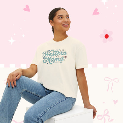 Western Mama Boxy Tee — Retro Floral Women's Western T‑Shirt