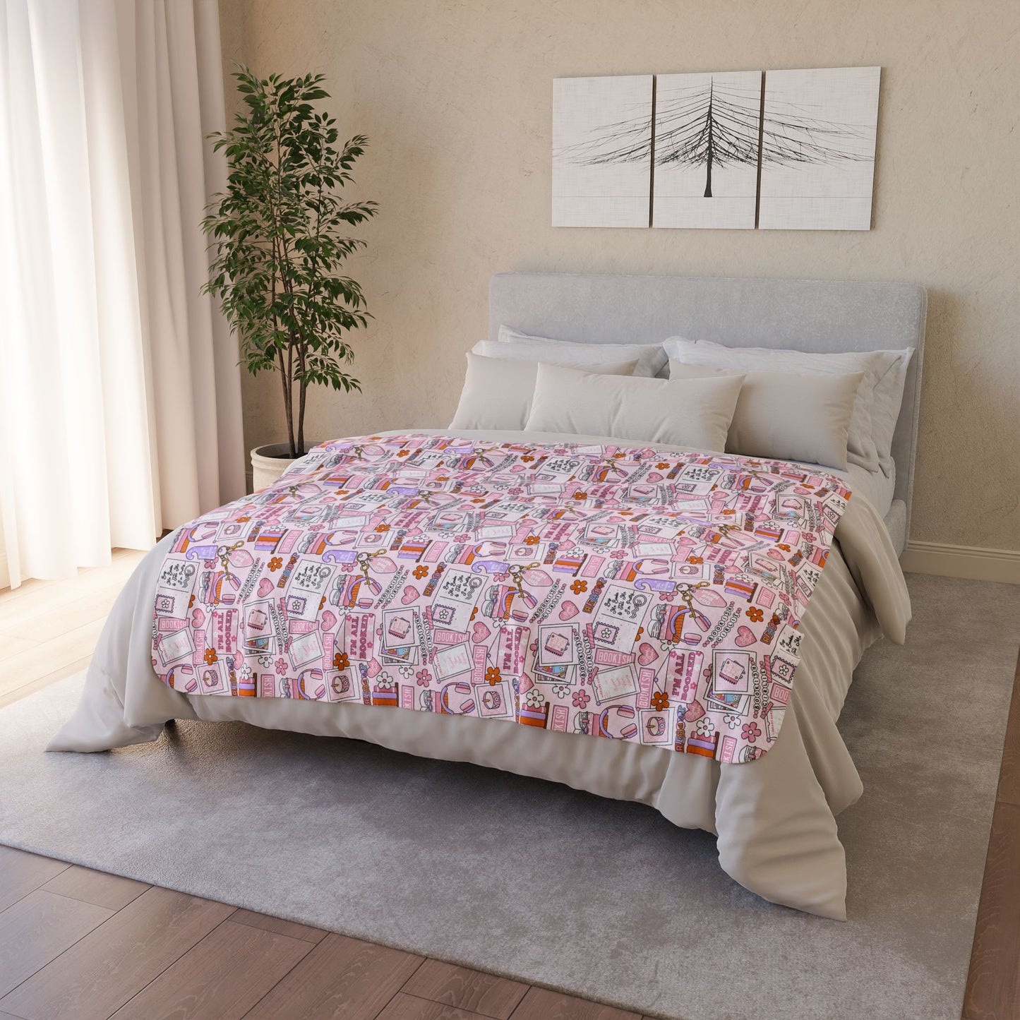 Fleece Sherpa Blanket — Cozy Bookie Girl Pattern