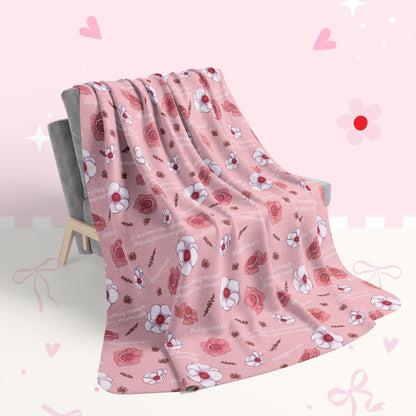 Floral Pink Fleece Sherpa Blanket — Cozy Rose Pattern Throw for Girls & Teens