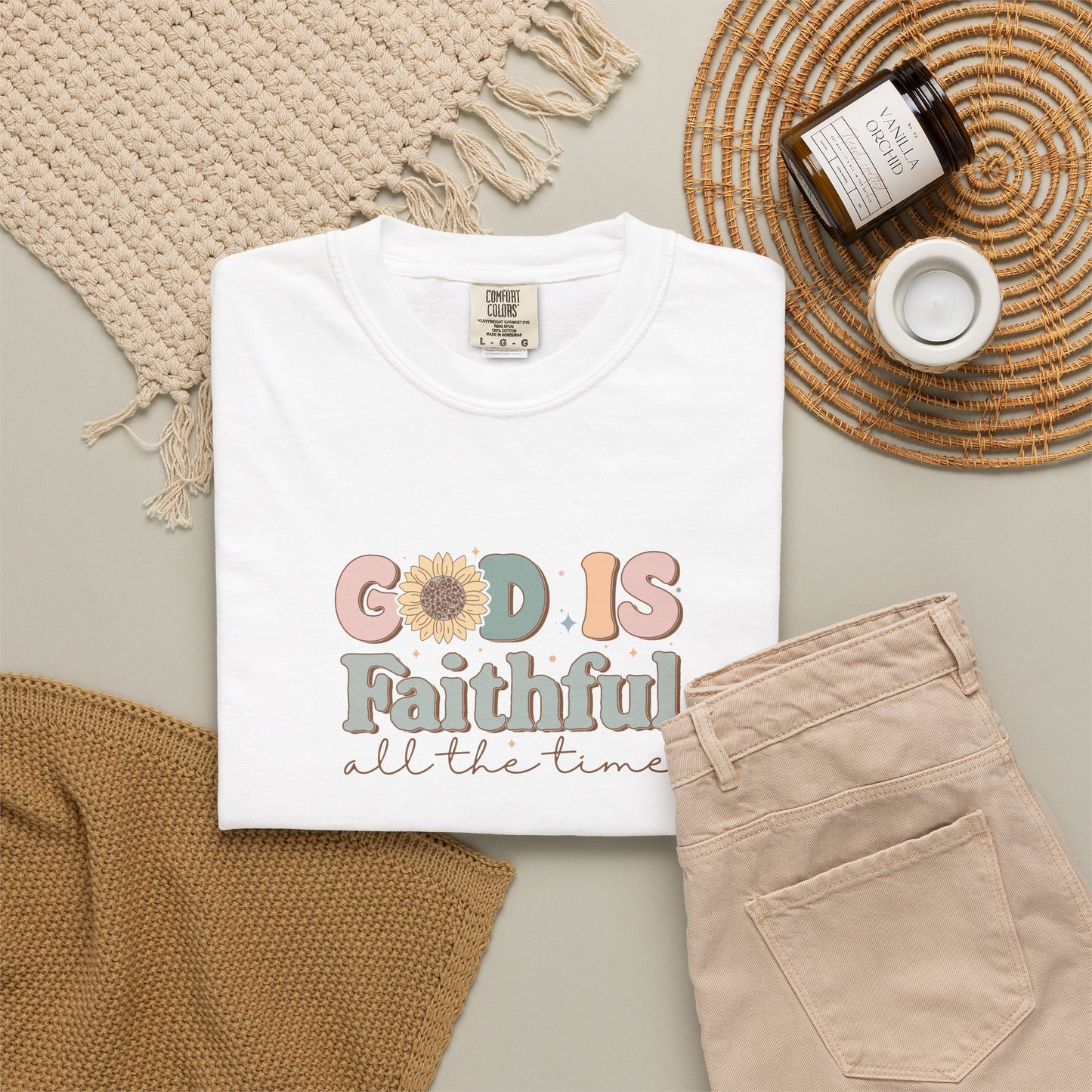 God Is Faithful T-Shirt — Vintage Pastel Christian Tee ("God Is Faithful All the Time")