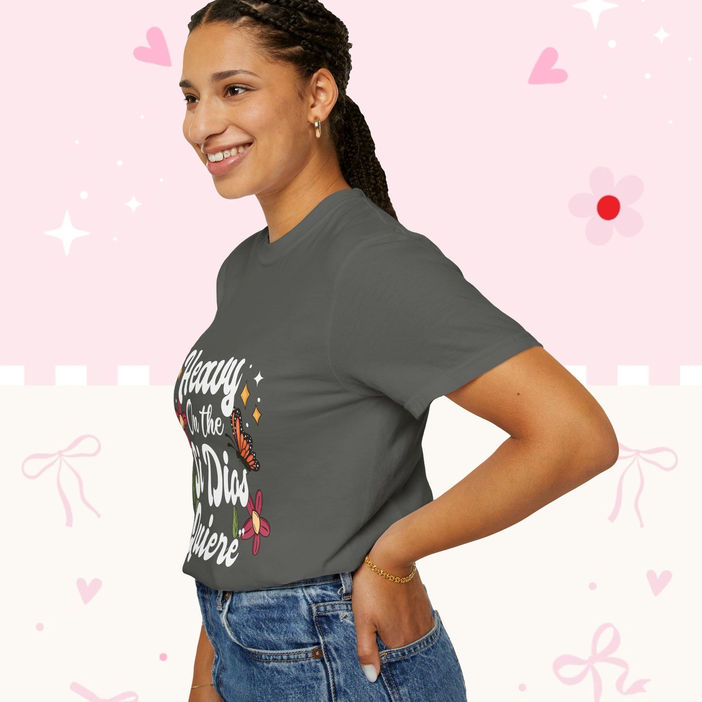Heavy On The Si Dios Quiere T-Shirt — Floral Spanish Faith Tee