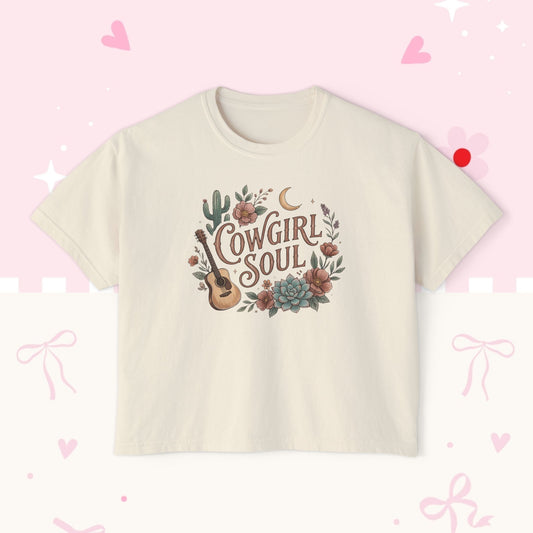 Cowgirl Soul Women's Boxy Tee — Floral Guitar Western Graphic