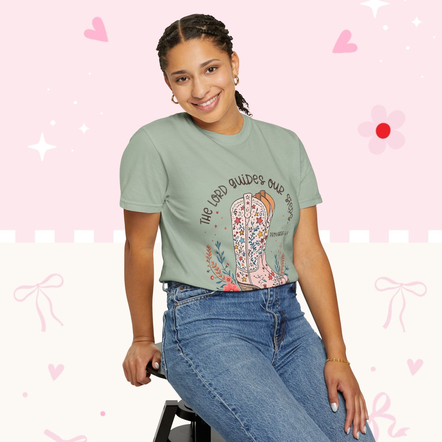Christian Cowboy Boots T‑Shirt — "The Lord Guides Our Steps" Floral Western Tee