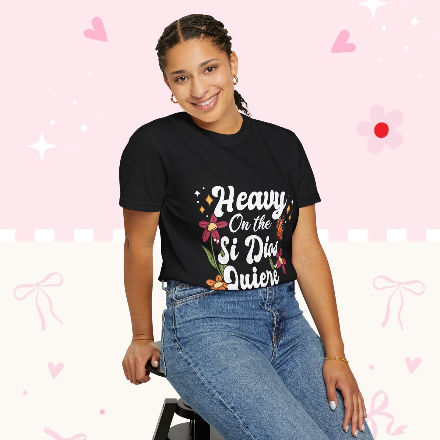 Heavy On The Si Dios Quiere T-Shirt — Floral Spanish Faith Tee