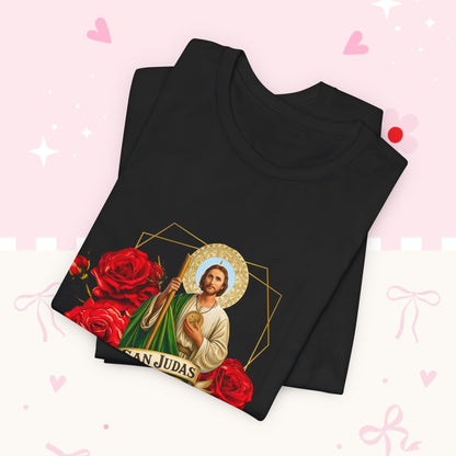 San Judas Tadeo Roses T‑Shirt — Devotional Catholic Saint Tee