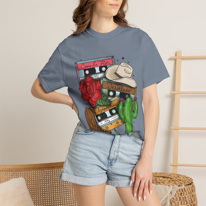 Retro Cassette & Cactus T-Shirt — 'Canción de Amor' Vintage Mexican Music Tee