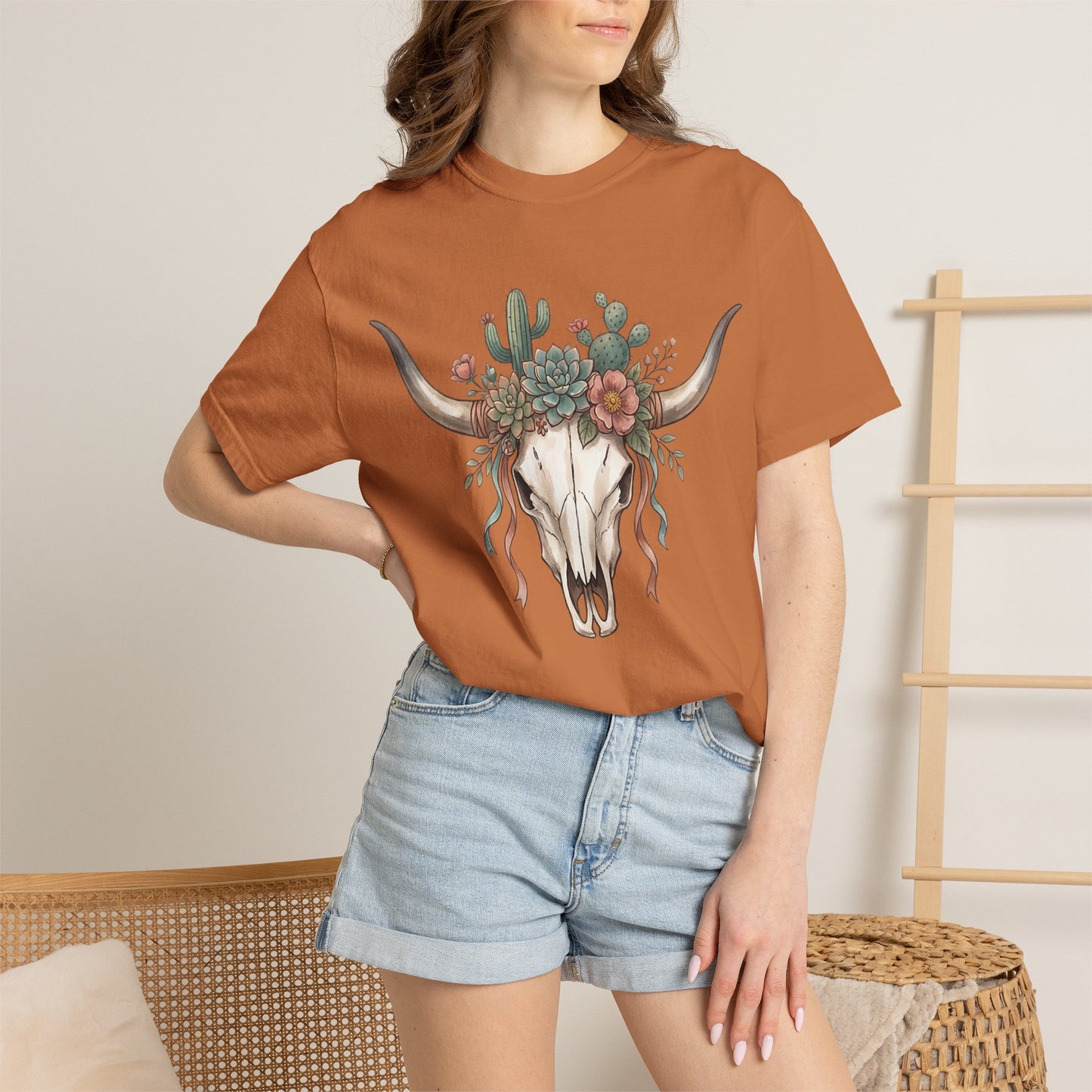 Cow Skull Floral Tee — Western Boho Cactus Graphic T-Shirt