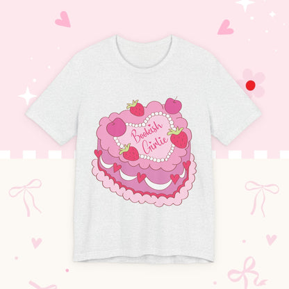 Cake Cutie Tee — “Bookish Girlie” Pink Strawberry Graphic T‑Shirt
