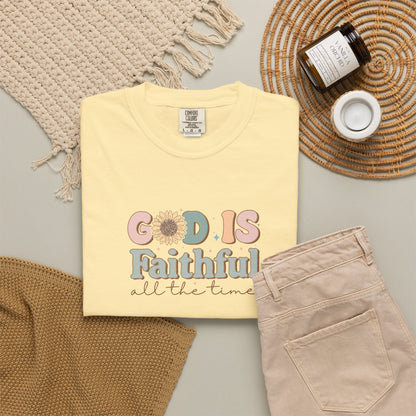 God Is Faithful T-Shirt — Vintage Pastel Christian Tee ("God Is Faithful All the Time")