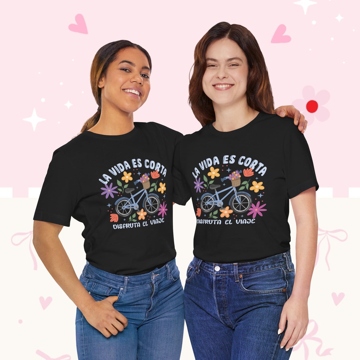 La Vida Es Corta Bicycle Tee — "Disfruta El Viaje" Floral Bike Shirt