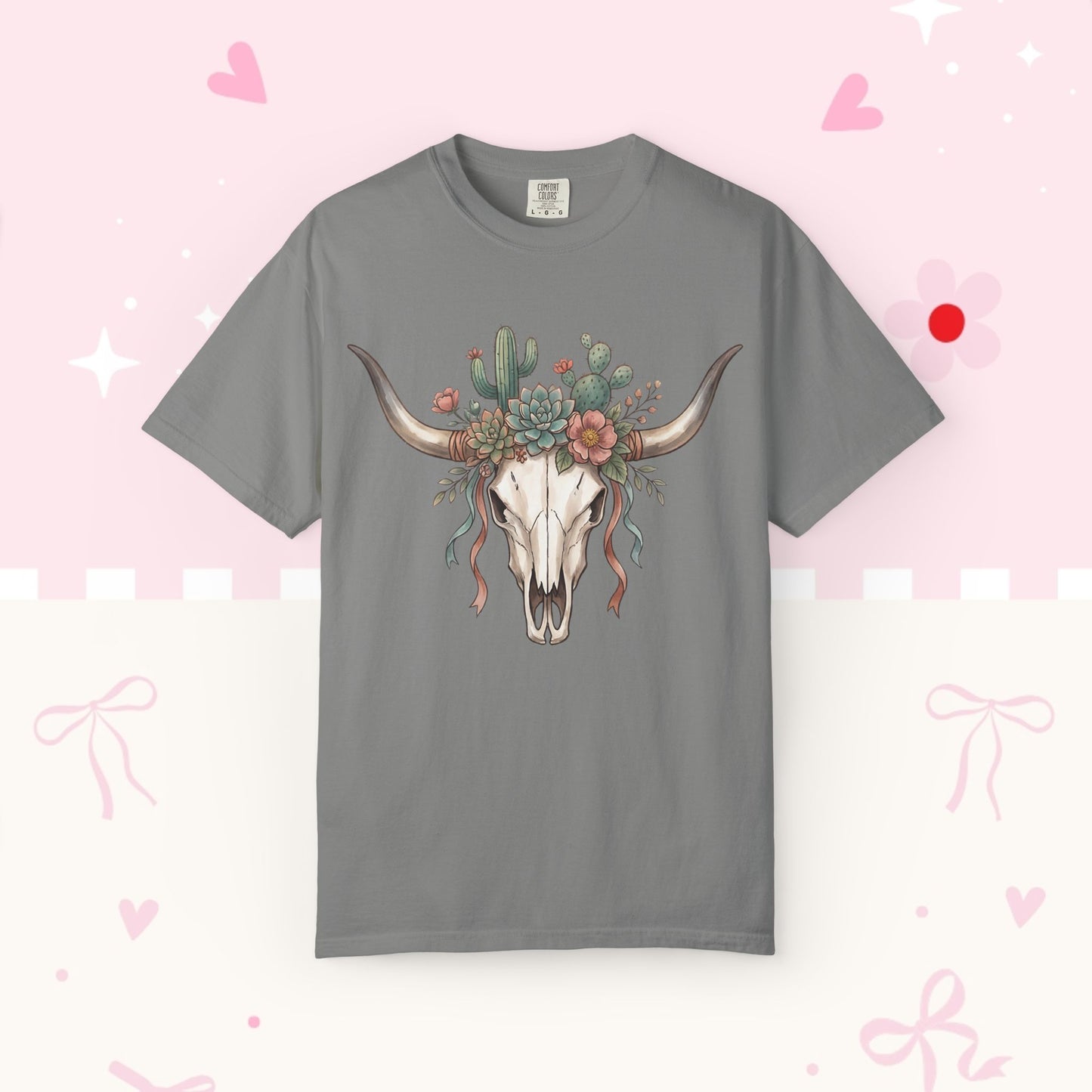 Cow Skull Floral Tee — Western Boho Cactus Graphic T-Shirt