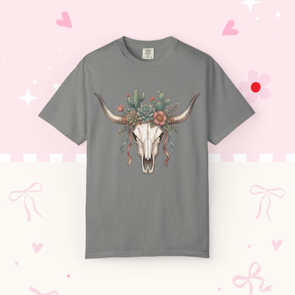 Cow Skull Floral Tee — Western Boho Cactus Graphic T-Shirt