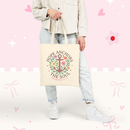 Hope Anchors the Soul Canvas Tote — Christian Floral Anchor Reusable Bag