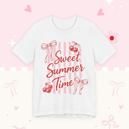 Sweet Summer Time Tee — Pink Cherry & Bow Graphic T-Shirt