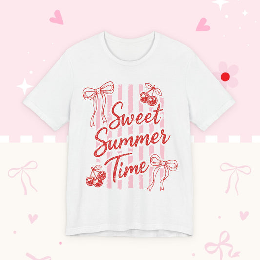 Sweet Summer Time Tee — Pink Cherry & Bow Graphic T-Shirt