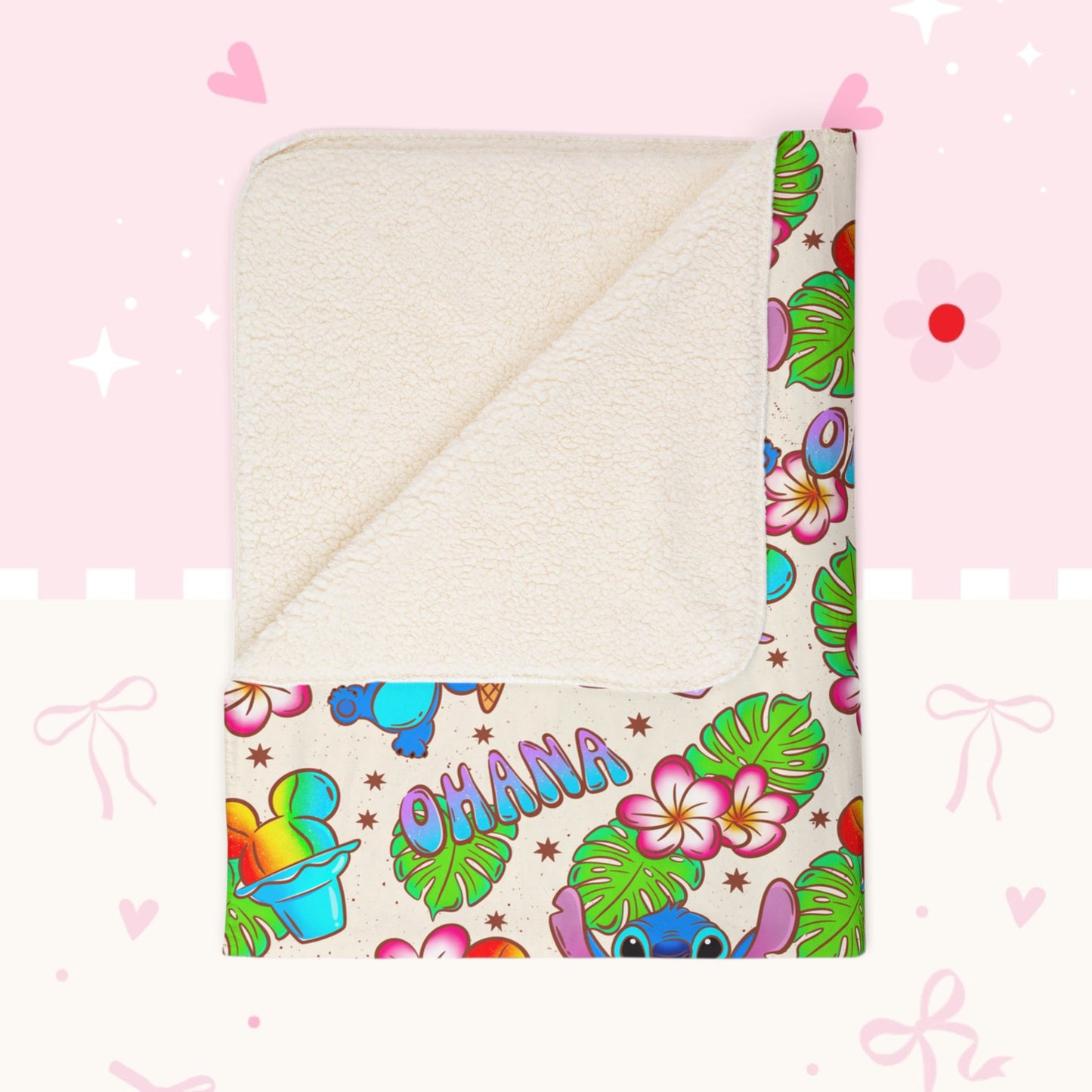 Cute Kawaii blue alien Pattern Sherpa Blanket — Fleece Throw