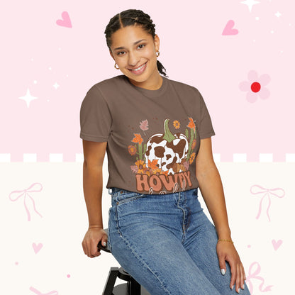 Howdy Fall T-Shirt — Cow Print Pumpkin Autumn Tee