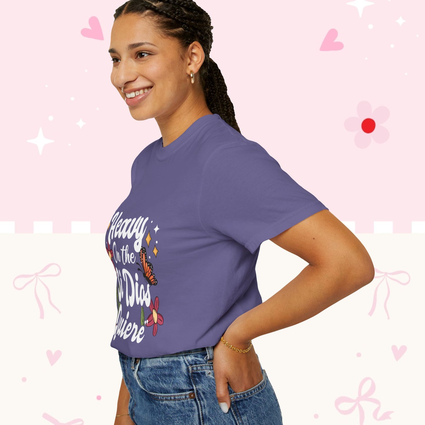 Heavy On The Si Dios Quiere T-Shirt — Floral Spanish Faith Tee